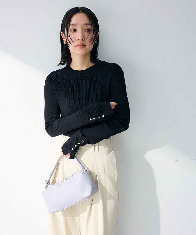 Green Parks 袖口金釦リブニットプルオーバー Black