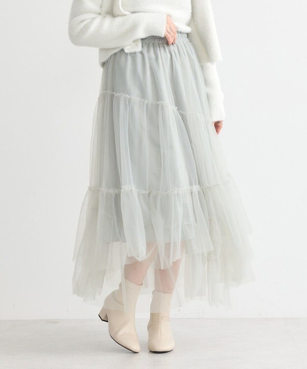 earth music&ecology イレギュラーヘム段々チュールスカート Mint Green