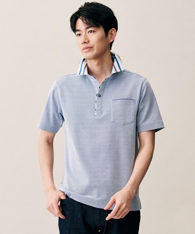 JOSEPH ABBOUD 【キングサイズ・愛されて21年！オーガニックコットン使用】ダディ ポロシャツ サックスブルー系