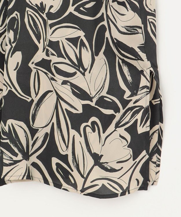 自由区 【洗える】モノトーンフラワープリント ワンピース オフｘブラック