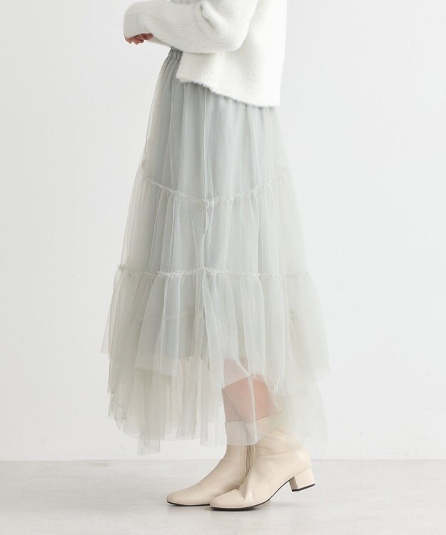 earth music&ecology イレギュラーヘム段々チュールスカート Mint Green