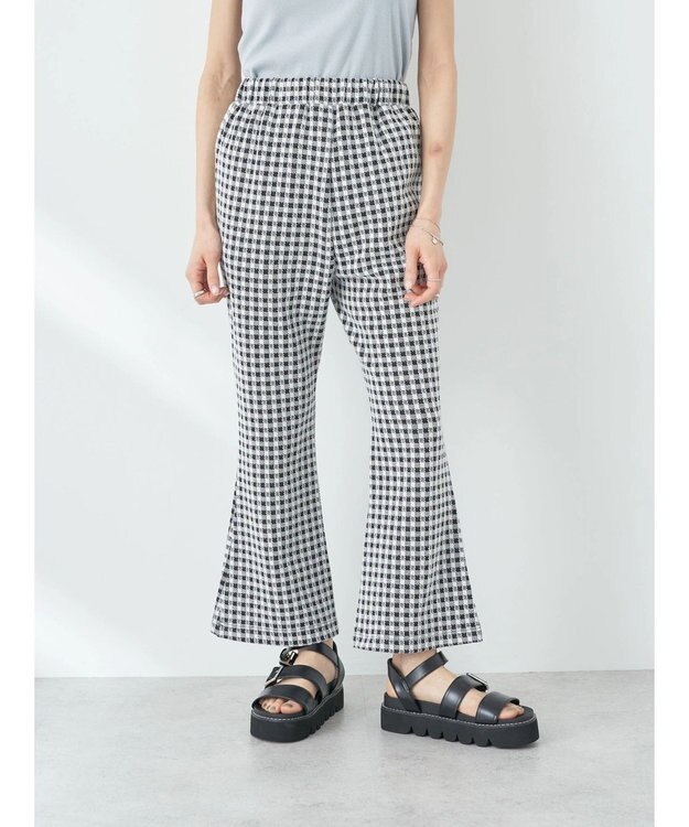 earth music&ecology チェックフレアイージーパンツ Black