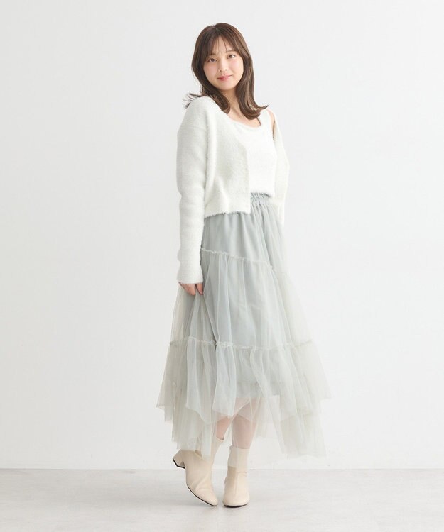 earth music&ecology イレギュラーヘム段々チュールスカート Mint Green