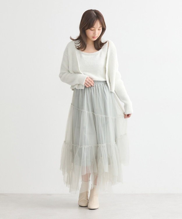 earth music&ecology イレギュラーヘム段々チュールスカート Mint Green