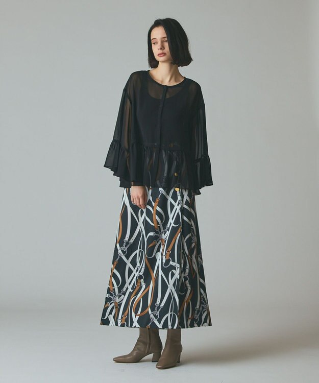 GRACE CONTINENTAL シフォンフリルポンチョ ブラック