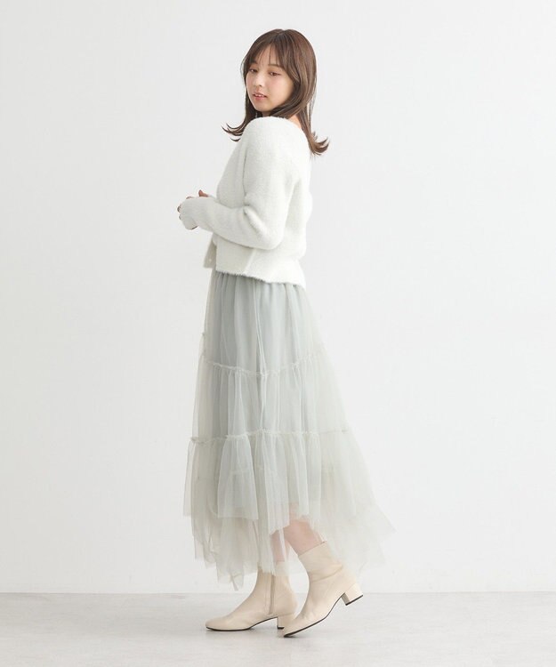 earth music&ecology イレギュラーヘム段々チュールスカート Mint Green