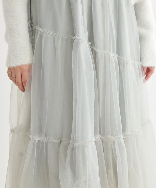 earth music&ecology イレギュラーヘム段々チュールスカート Mint Green