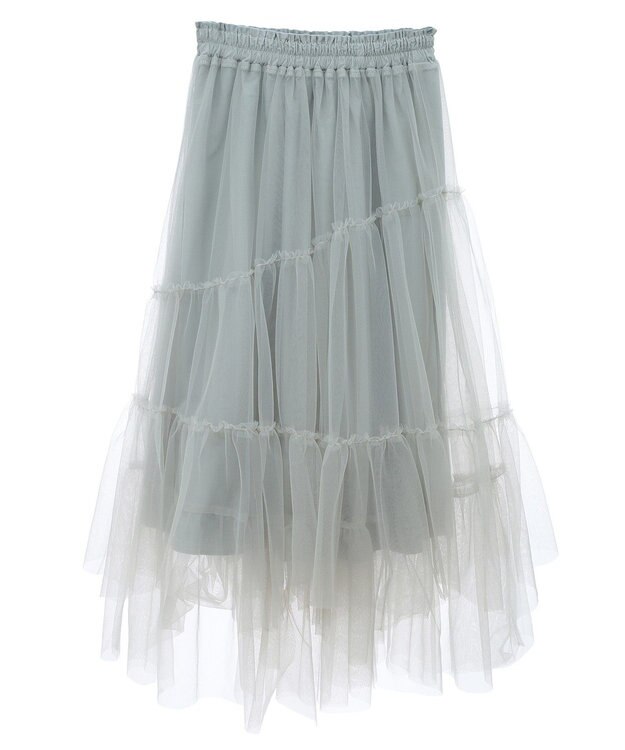 earth music&ecology イレギュラーヘム段々チュールスカート Mint Green