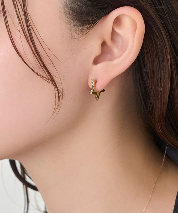 Phoebe 【金属アレルギー対応】ワンタッチライナースタービジューフープピアス　ゴールド ゴールド