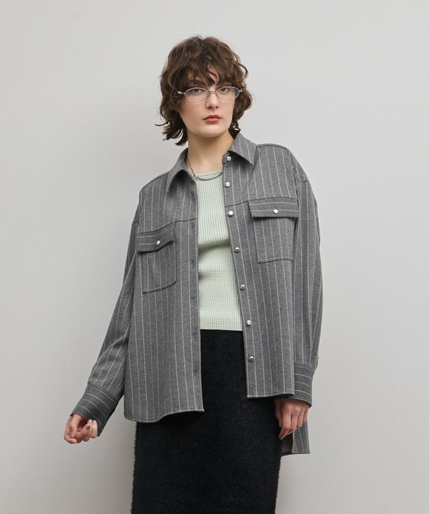 GRACE CONTINENTAL ジャージビッグシャツ ストライプ