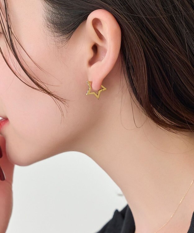 Phoebe 【金属アレルギー対応】ワンタッチライナースタービジューフープピアス　ゴールド ゴールド