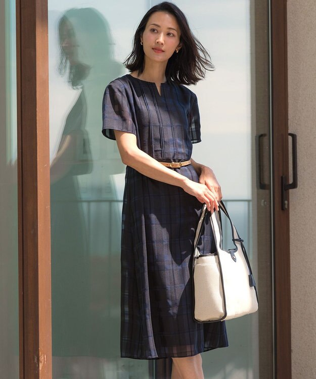 J.PRESS LADIES S シャドーチェック ワンピース ネイビーチェック系