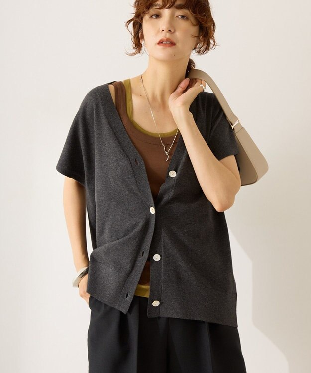 AMERICAN HOLIC フレンチスリーブＶネックニットカーディガン Charcoal Gray
