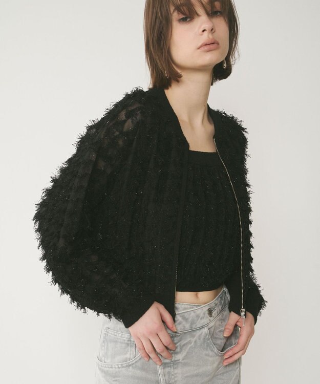 GRACE CONTINENTAL フリンジニットベアトップ ブラック