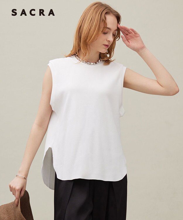 23区 【SACRA】ベアワッフル カットソー ホワイト系