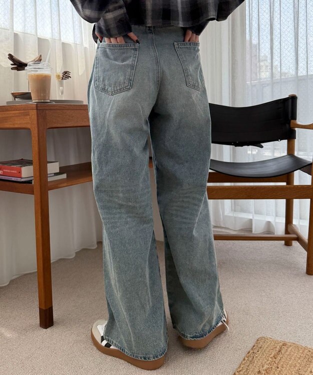 WEGO ダメージワイドデニムパンツ デニム淡加工色