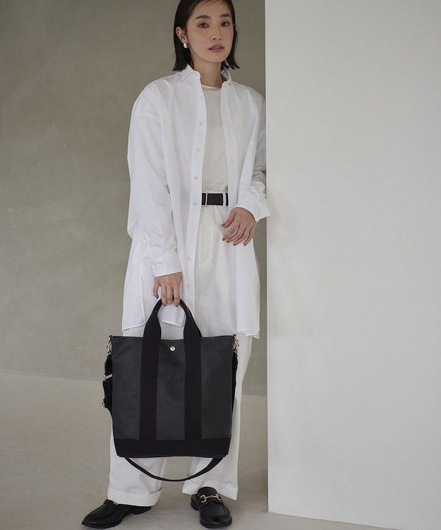 TOPKAPI 【Breath TOPKAPI】スコッチグレイン ネオレザー 縦型 A4 トート バッグ ショルダー付き L ブラック