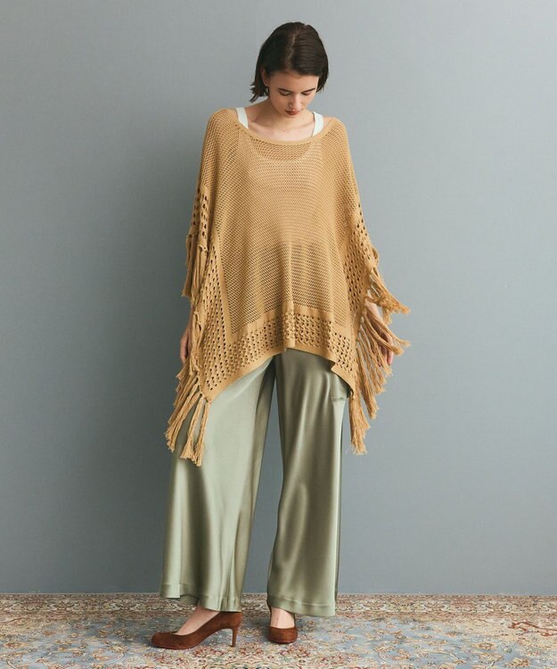 GRACE CONTINENTAL ニットフリンジケープ ベージュ