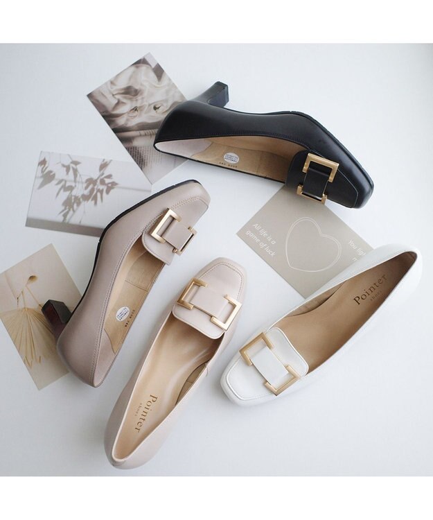 Pointer 日本製 本革バックルパンプス ブラック