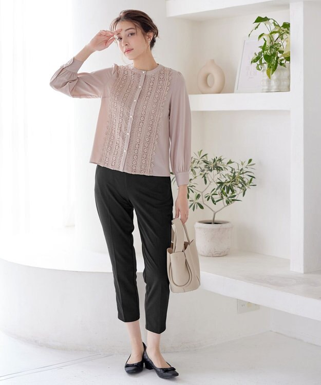 Tiaclasse L 【UVカット・吸水速乾】 “きれい見え” カットソーテーパードパンツ ブラック