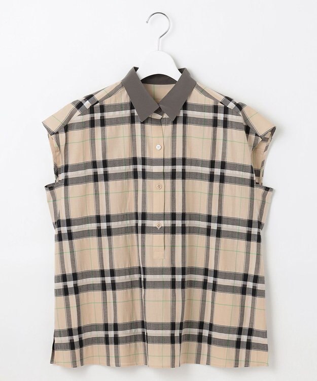 自由区 【洗える】シアーブライトチェック ブラウス ベージュ