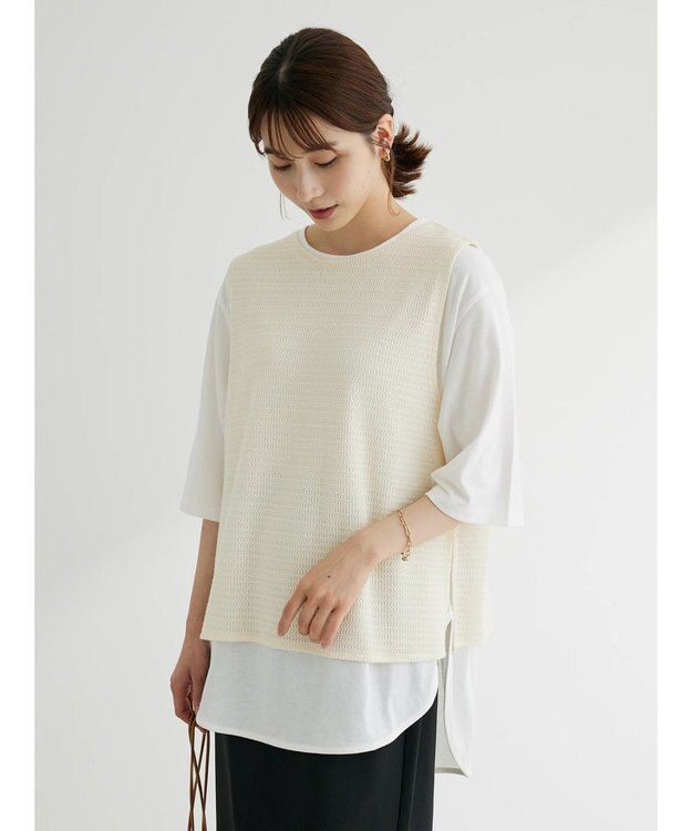 Green Parks ＳＥＴ２点　メッシュベスト＋半袖カットチュニック Ecru