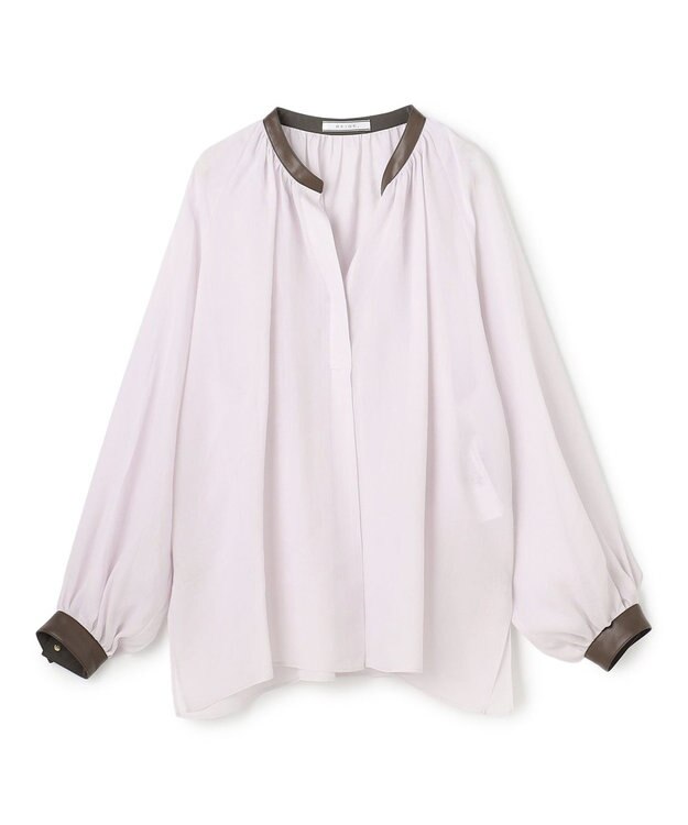 BEIGE， PAULINE / リネンヴィスコースフェイクレザー配色ブラウス Lilac