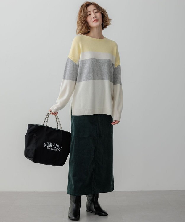 23区 S 【Oggi1月号掲載/洗える】ウールカシミヤ カラーブロック ニット ライトイエロー系