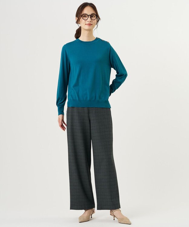 J.PRESS LADIES SILKY WOOL クルーネック ニット ブルーグリーン系