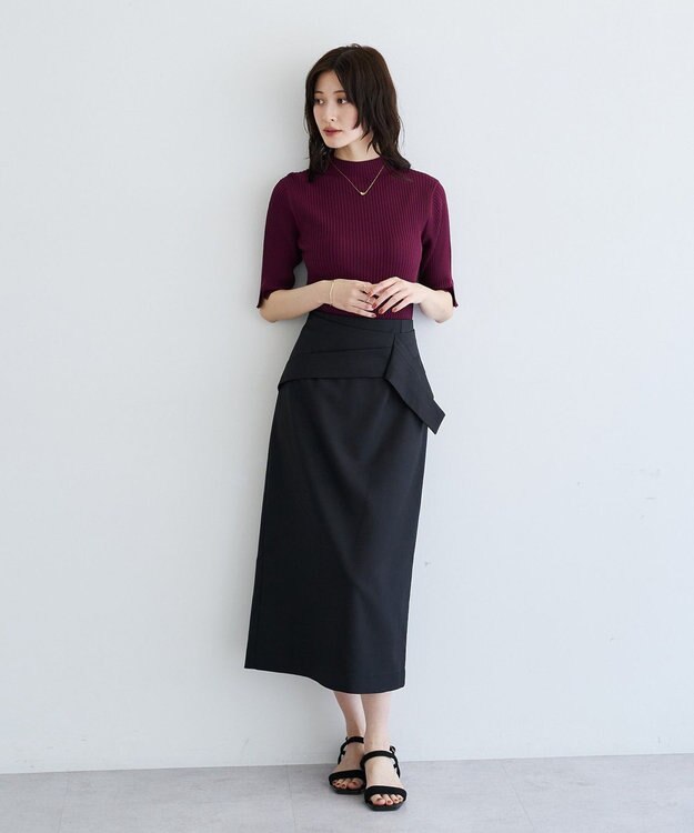 YECCA VECCA ハイネック5分袖リブニット Bordeaux