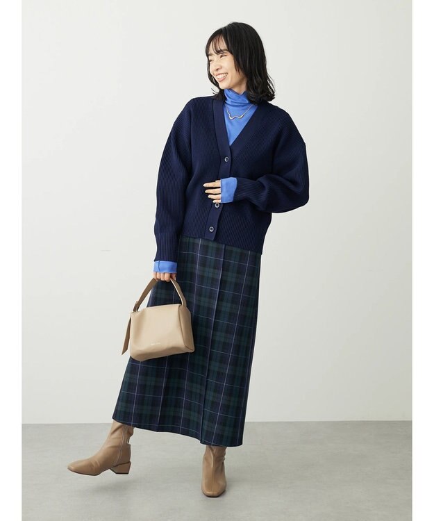 Green Parks スポンディシュ畦編みショート丈カーディガン Navy