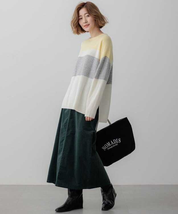 23区 S 【Oggi1月号掲載/洗える】ウールカシミヤ カラーブロック ニット ライトイエロー系