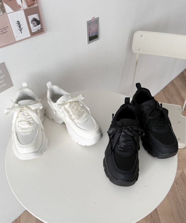 WEGO リボンデザイン厚底スニーカー ブラック