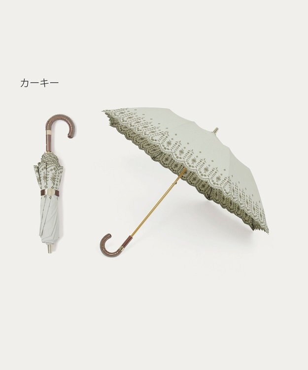 MOONBAT POLO RALPH LAUREN（ポロ ラルフローレン）晴雨兼用日傘 フローラル刺繍 折りたたみ傘 楽折 遮光 遮熱 UV カーキー