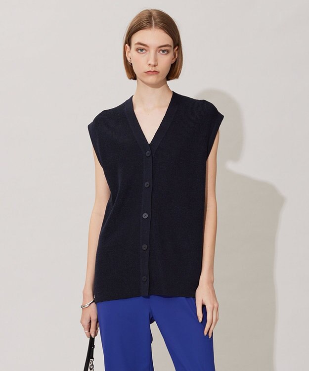 ICB 【洗える】 リネンブレンドシャイン ベスト ネイビー系