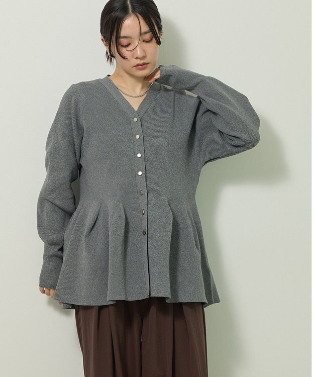 Green Parks 金釦ペプラムニットカーディガン Gray Mixture