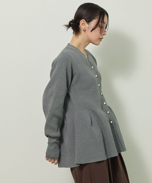 Green Parks 金釦ペプラムニットカーディガン Gray Mixture