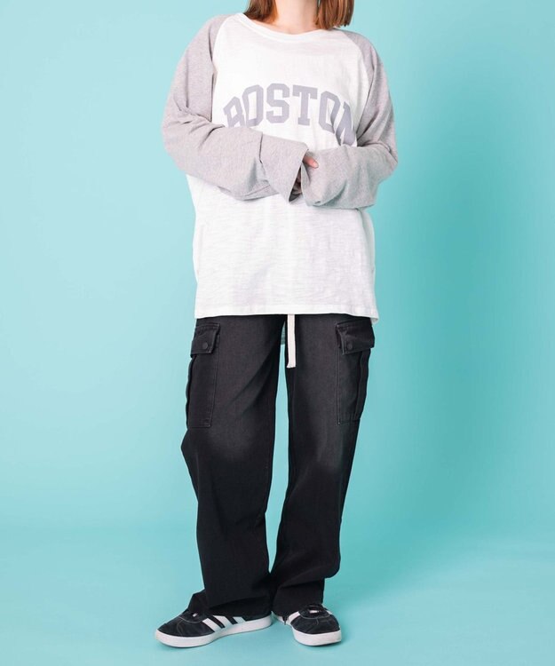 WEGO 【ウエストゴム】ドローコードウオッシュドカーゴデニム ブラック