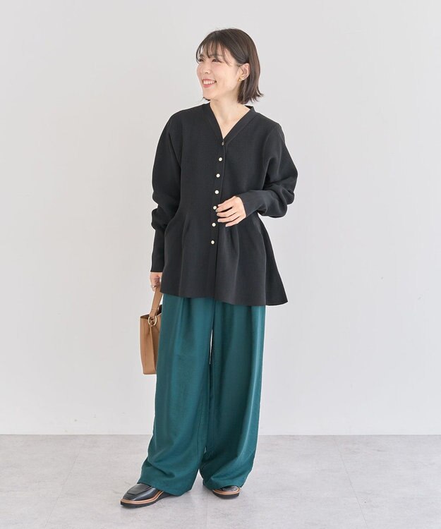 Green Parks 金釦ペプラムニットカーディガン Black