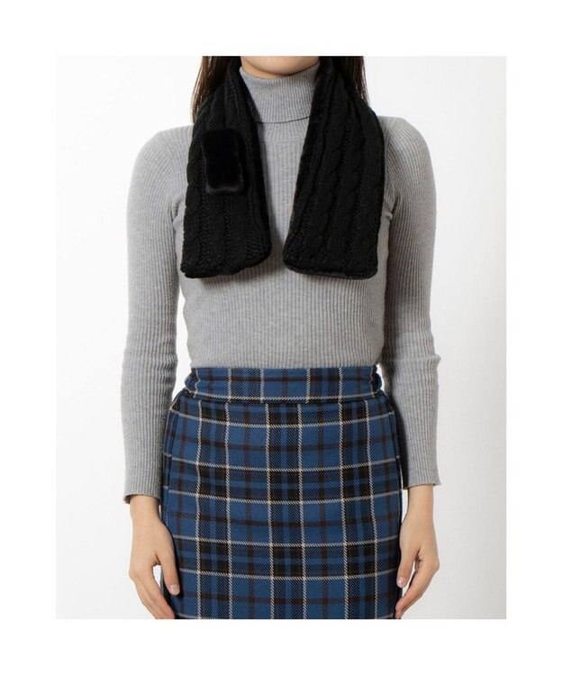 UNBILLION カシュネ cache nez / ニット×フェイクファーマフラー ブラック