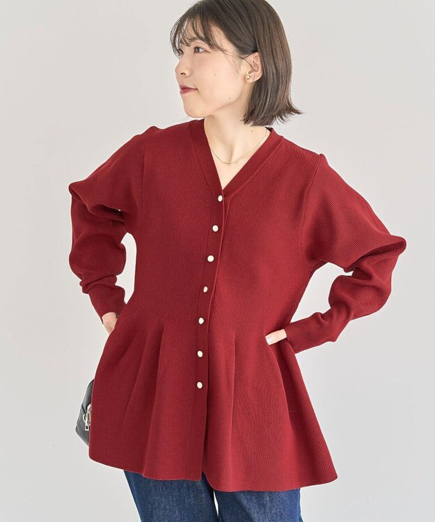 Green Parks 金釦ペプラムニットカーディガン Red