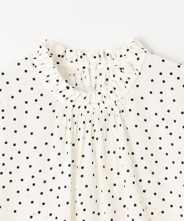 ANY 【洗濯機可・UVケア・接触冷感】フリルネックブラウス オフベースドット