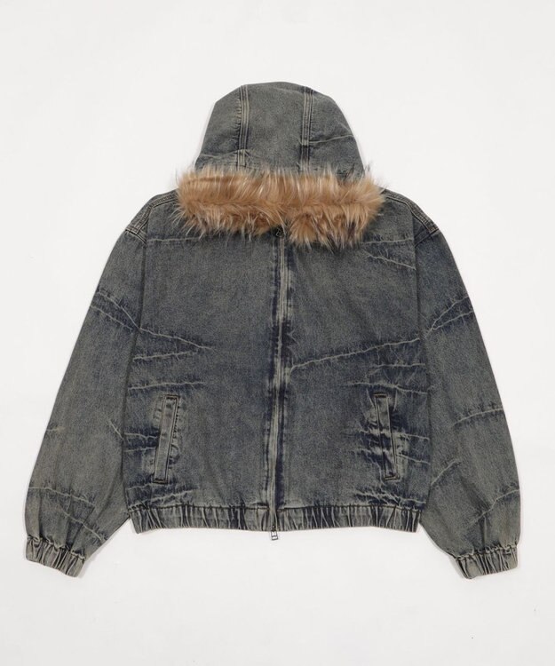 WEGO ファーフードスラッシュデニムブルゾン デニム淡加工色