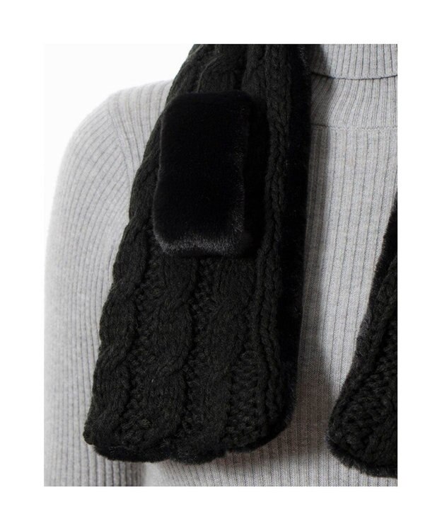 UNBILLION カシュネ cache nez / ニット×フェイクファーマフラー ブラック