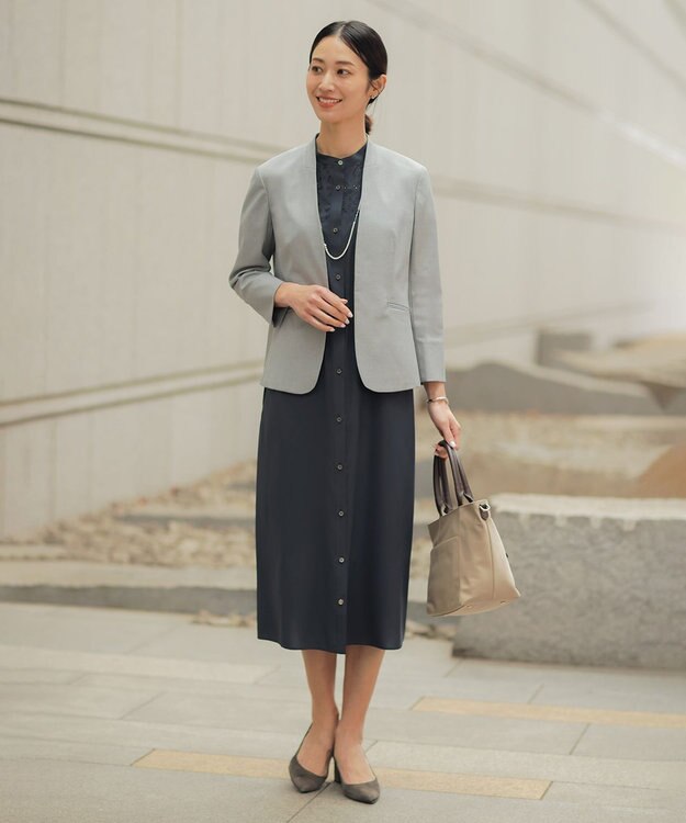 J.PRESS LADIES S 【セットアップ対応・人気素材】コットンFITTY ノーカラー ジャケット グレー系