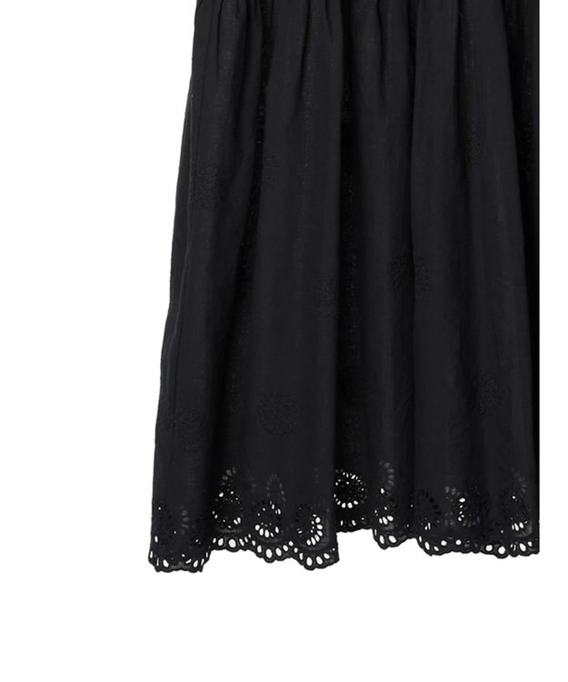 Green Parks ■ＥＳＣＡＲ　ウェーブカット×ローン刺繍ワンピース Black