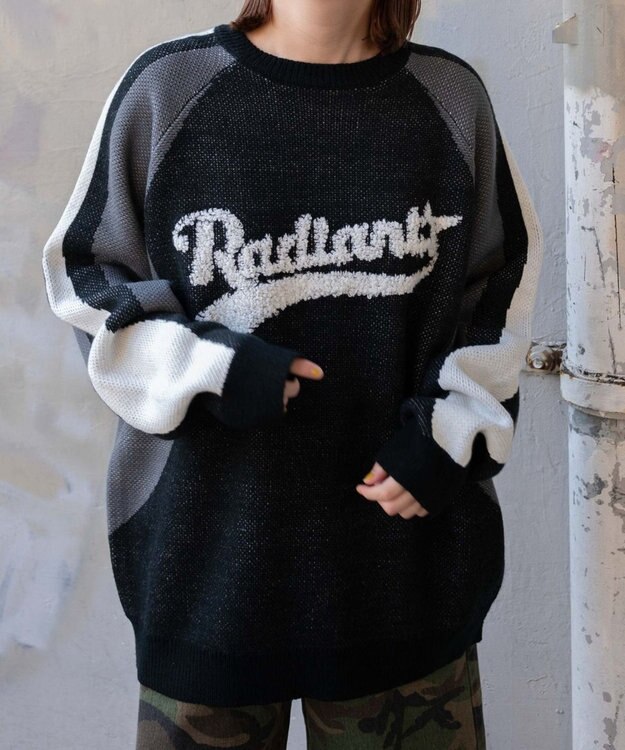 WEGO サガラロゴ配色BIGニットプルオーバー ブラック