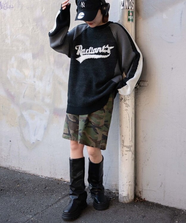 WEGO サガラロゴ配色BIGニットプルオーバー ブラック