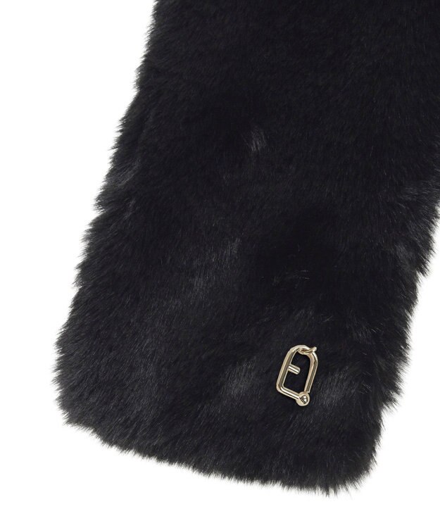 MOONBAT FURLA（フルラ）ベルト差し込みファーティペット アーチロゴ フェイクファー ブラック