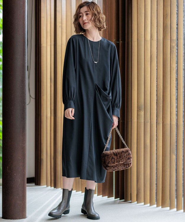 23区 S 【洗える】TWマットクロス ワンピース ネイビー系